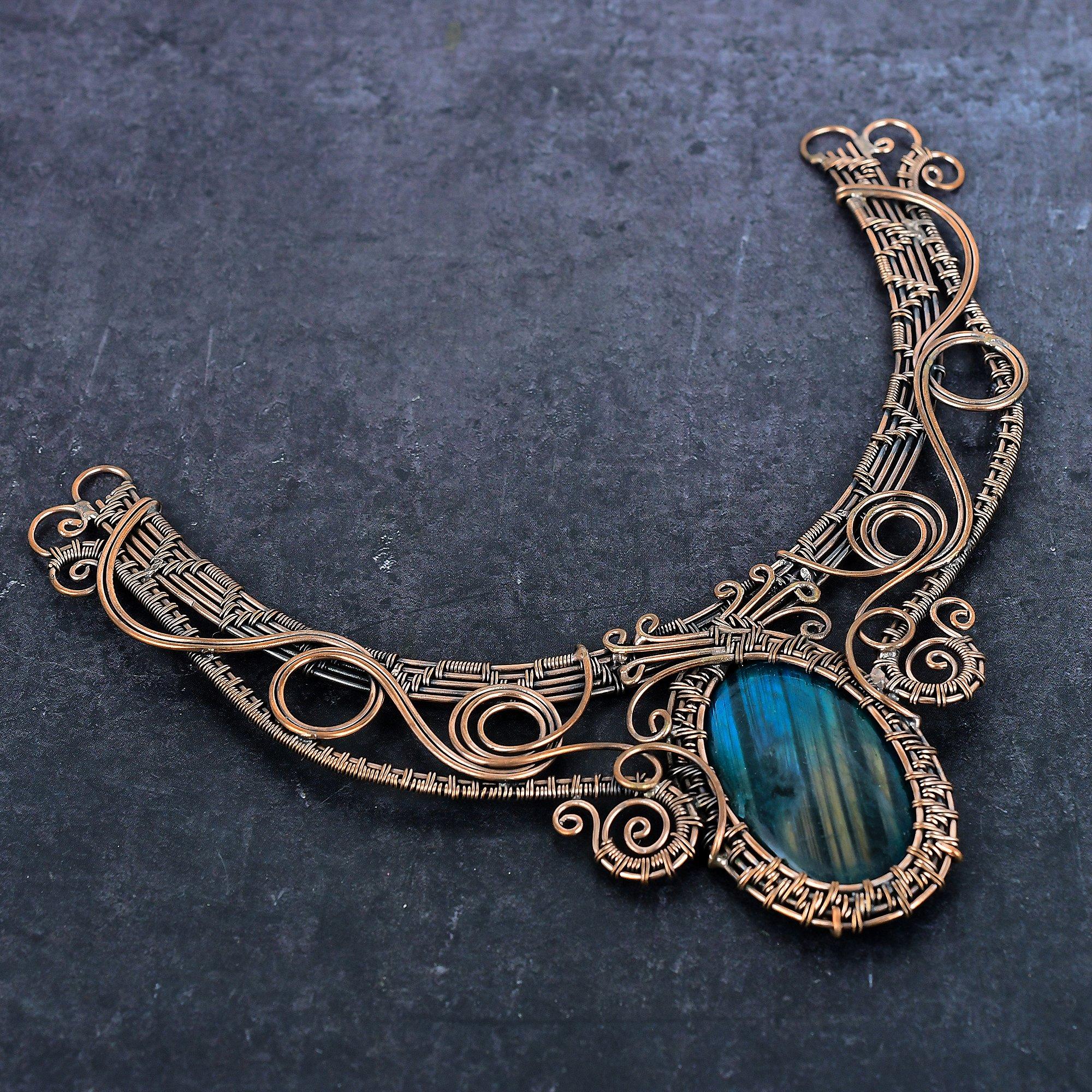 

Labradorite Handmade Copper Wire Wrap Jewelry Necklace 18 s1p03