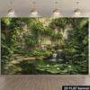 2D Lush Greenery Wall Mural with Waterfall and Lily Pads Photo Background
