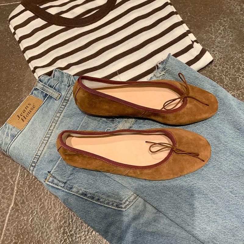 

Sheepskin version~ leather flat-bottomed bow light-mouth single shoes women s 2025 new temperament evening shoes ladyshoes grandma shoes 40