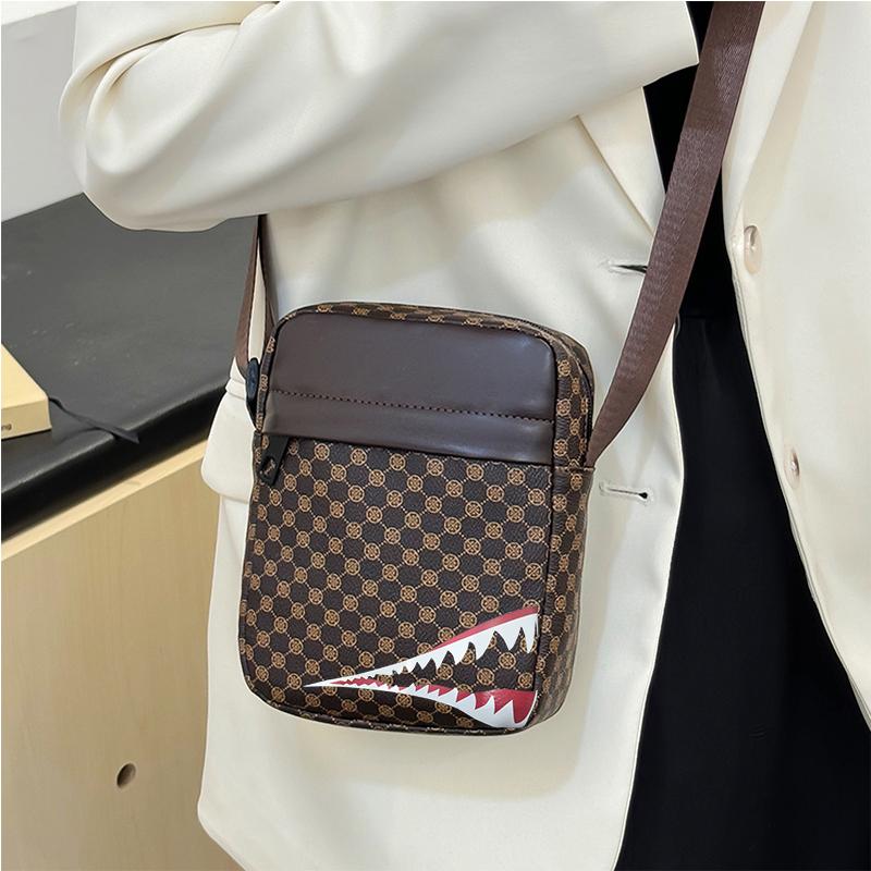 Borsa da uomo e da donna retrò casual a spalla singola con tracolla regolabile e stampa a quadri, adatta per l'uso quotidiano, borsa a tracolla