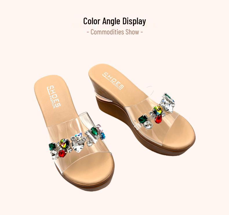 2025 Women's Chain Platform Wedge Sandals: Summer Holiday Style with 9.0cm Thick Sole & Rhinestone Details