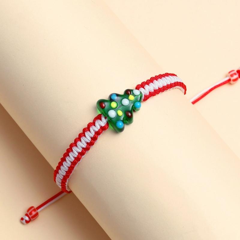 Weihnachtliches Seilarmband für Damen, Weihnachtsbaum-Anhänger, Armband zum Schutz und für Glück, schlichtes geflochtenes Armband