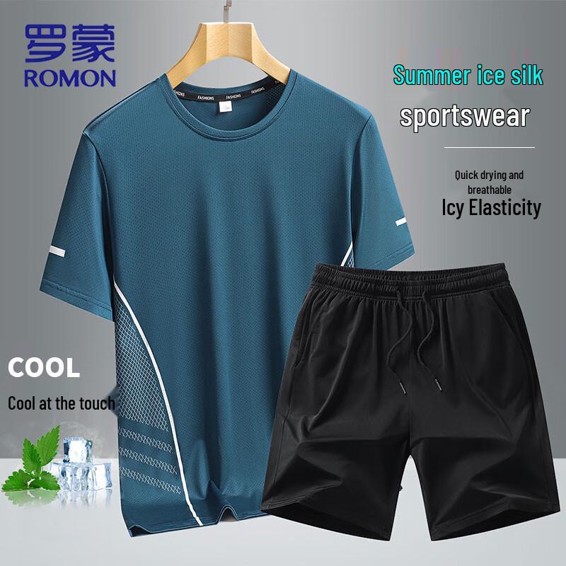 ROMON Men s Ice Silk T-shirt & Shorts Set L