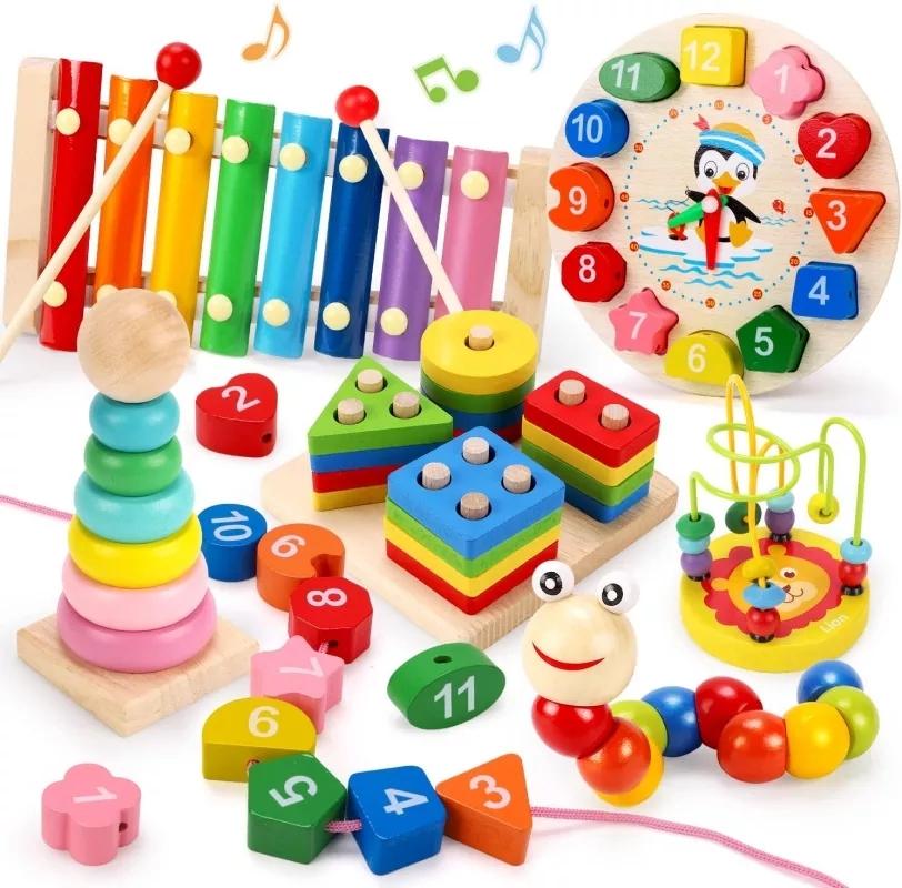 Wooden Montessori Toys For Babies 1 2 3 Years Boy Girl Gift Baby Development Games Wood Puzzle For Kids Educational Learning Toy