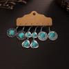 3 Pairs of Retro Hollowed Out Flower Inlaid Turquoise Water Droplet Pendant Geometric Earrings, Fashionable and Versatile