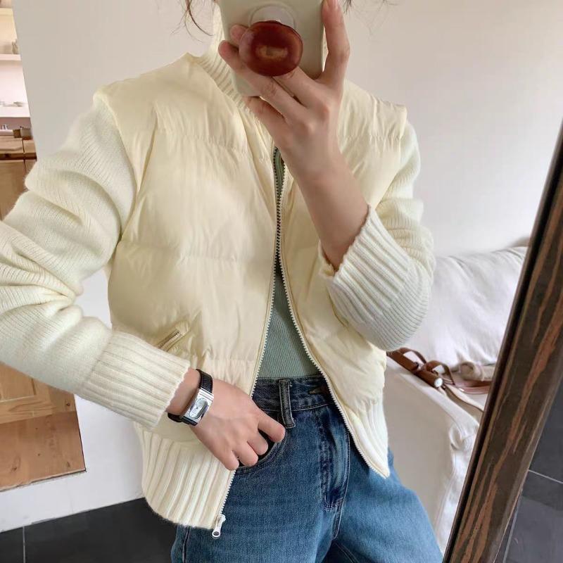 Winter new knitted sleeves splicing down jacket women's white duck down high-end slim fashion jacket