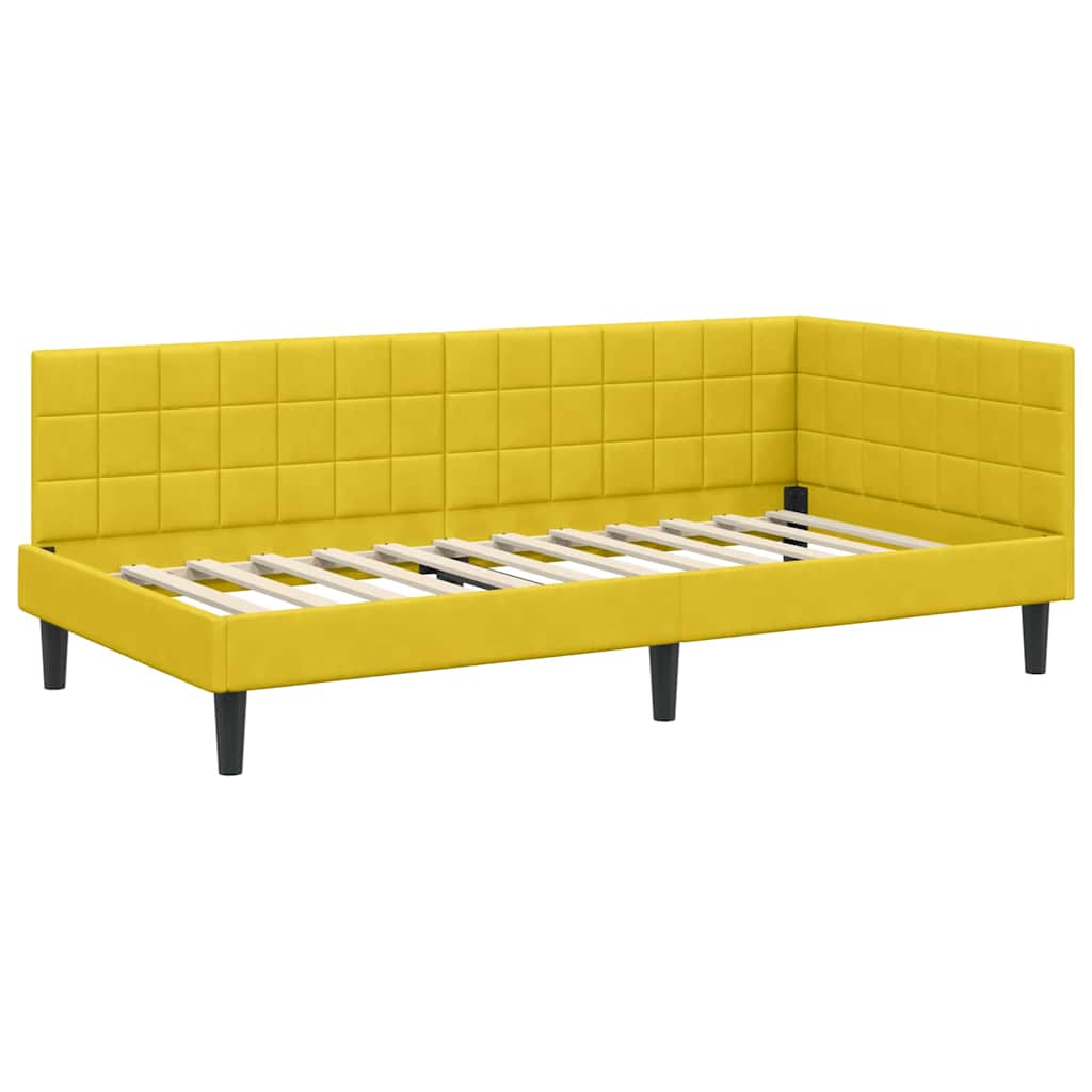 L Shaped Bed Frame with Headboard Yellow 90 Cm X 200 Cm Velvet