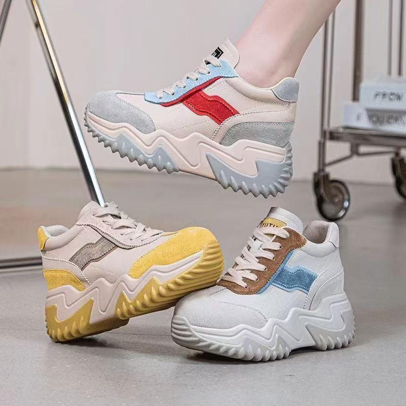 New personalized color matching sports shoes student outdoor casual muffin thick sole inner height increase heel dad shoes