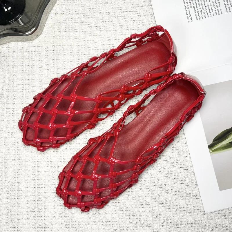 Fashion Women Jelly Flats Mesh Ballet Square Toe Fashion Slip-On Flats Lightweight Casual Slides Women Sandals Breathable Summer Beach
