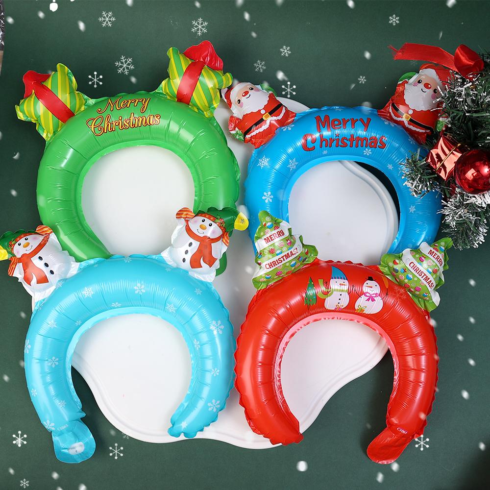 Christmas Children Party Decorative Toys Hand-Held Aluminum Balloon Stick Santa Claus Snowman Balloon Hairband Hair Accessories