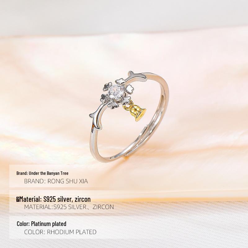 Banyan Tree S925 Silver Snowflake Elk Bell Ring: Festive Winter Gift, Adjustable for Women
