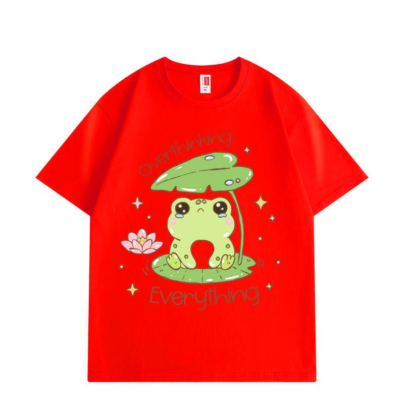 Overthinking Everything Frog Funny Meme T-shirt Fashion Kawaii Short Sleeve T-shirts Men Women Clothing Oversized T Shirt
