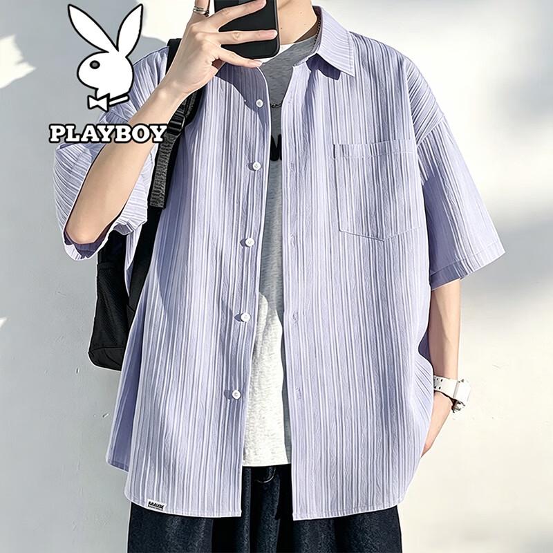 PLAYBOY Men s Short-Sleeve Casual Lapel Shirt M