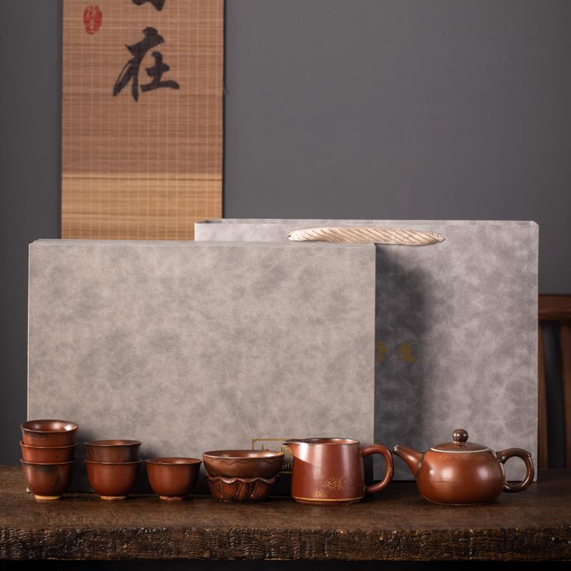 

Керамический желтый чайный сервиз печи Жу открытый глазурь можно поднять с подарочной коробкой деловые сувенирные подарки