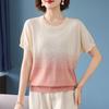 Qianlian Women's Summer Gradient Rhinestone Knit T-Shirt