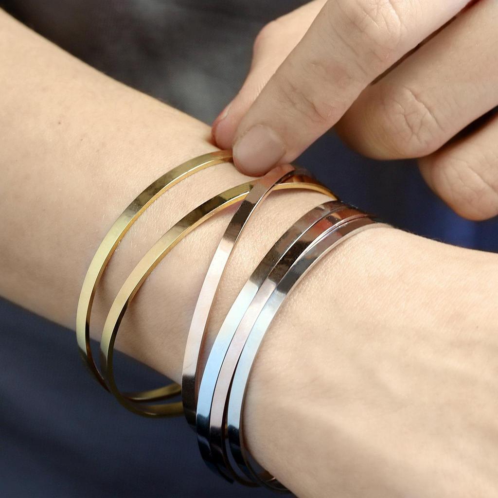St. Delan Smooth Titanium Steel Couple's Open Bangle - European & American Fashion Jewelry