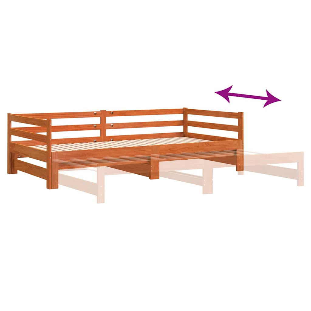 Daybed Extendable Wax Brown 80 x 200 cm Solid Pine Wood