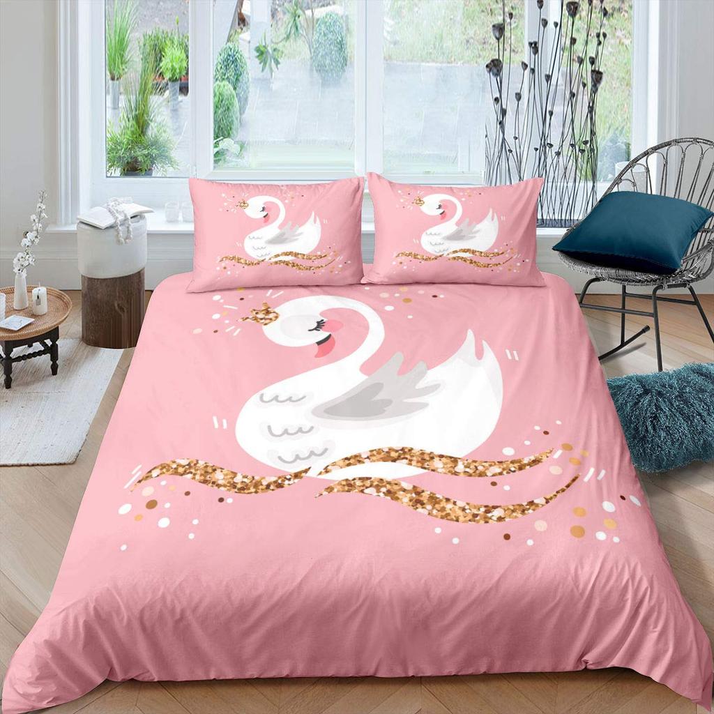 Swan Duvet Cover King Queen Beautiful Elegant White Animal Bedding Set Kid Teens Adults Wildlife Lake Soft Quilt Cover