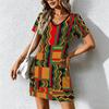 Zomer Mode Dames V-hals Korte Mouw Abstract Patroon Gedrukt Jurk Sexy Korte Rok Jurken