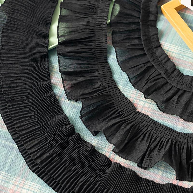 1Meter Black Lace Fabrics For Sewing Clothes Pleated Ribbons Diy Crafts Supplies Party Dress Needlework Decorative Trimmings