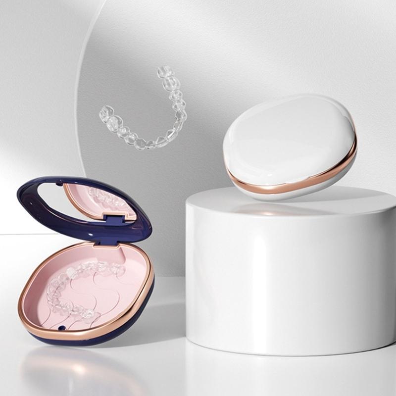 Portable Retainer Case Denture Case,Mouth Guard Case with Mirror Teeth Aligner Case Mouth Guard Case Easy To Use Gifts