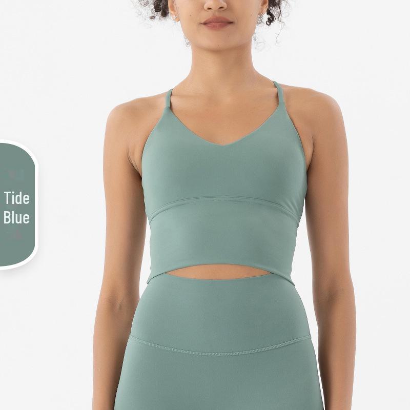 „Sutien Sport Yoga Nud Șlefuit pe Ambele Părți - Sexy, Camișolă Decupată la Spate pentru Fitness”