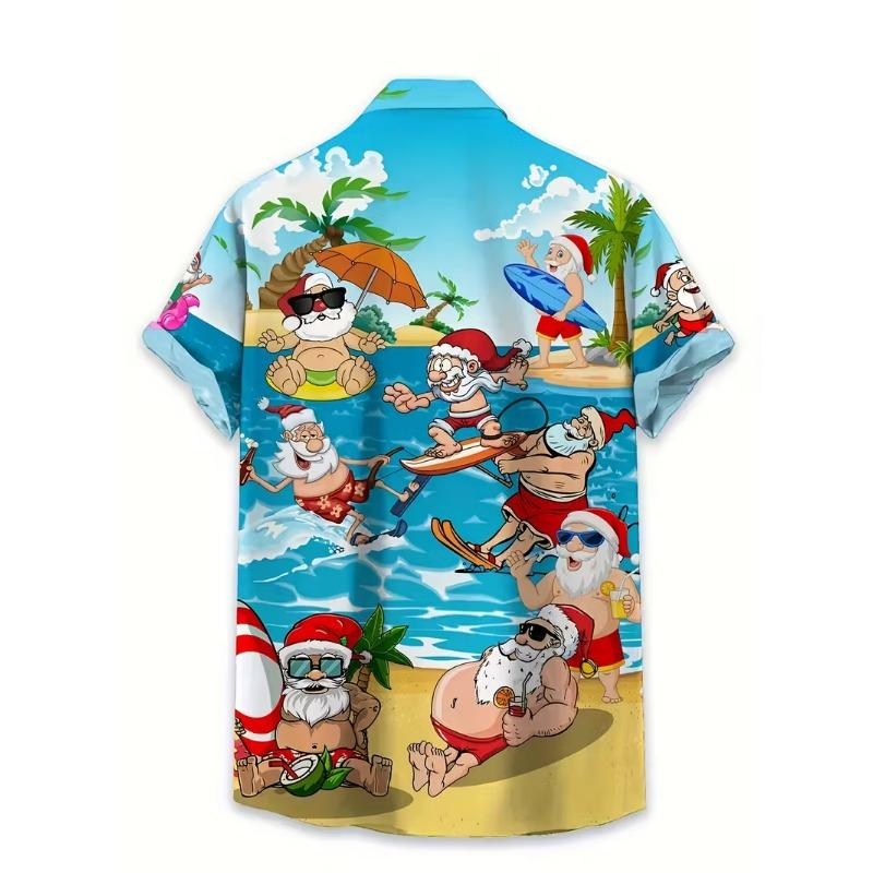 Autumn and Winter Men's Short Sleeved Shirt New Year's Christmas Pattern Digital Printed Shirt Top Men's Casual Shirt