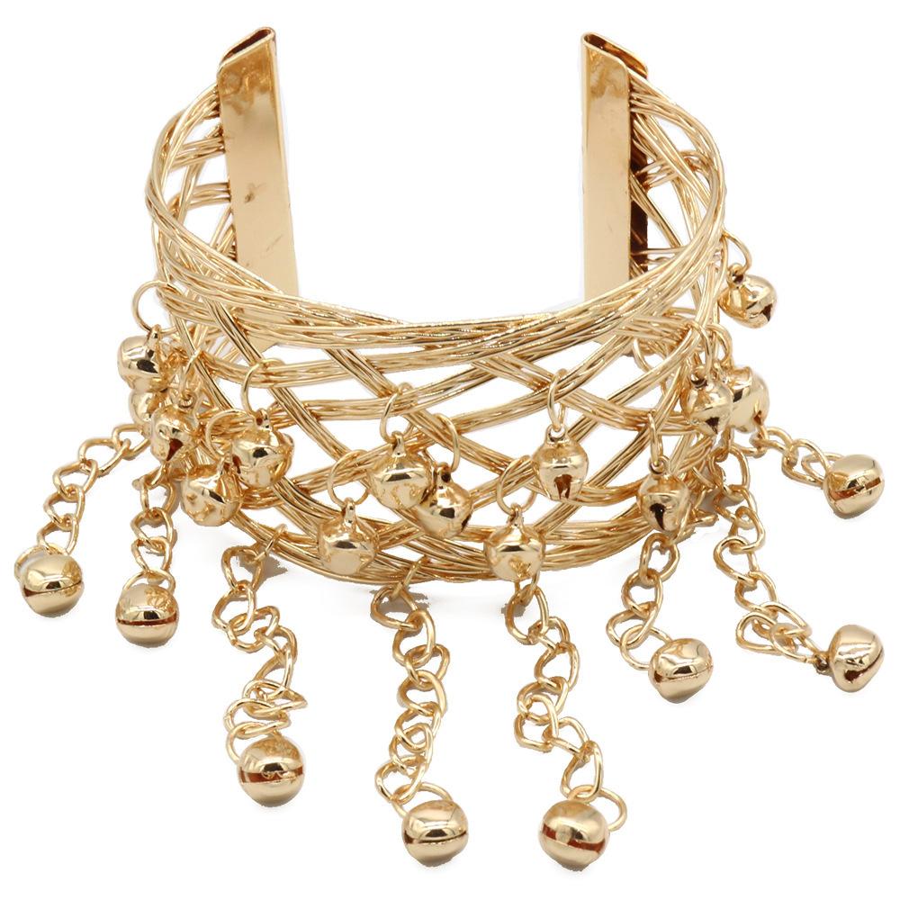 

Этнический браслет-колокольчик для женщин, танцевальный индийский ретро-браслет, полый ручной колокольчик, бахрома, аксессуары золотой