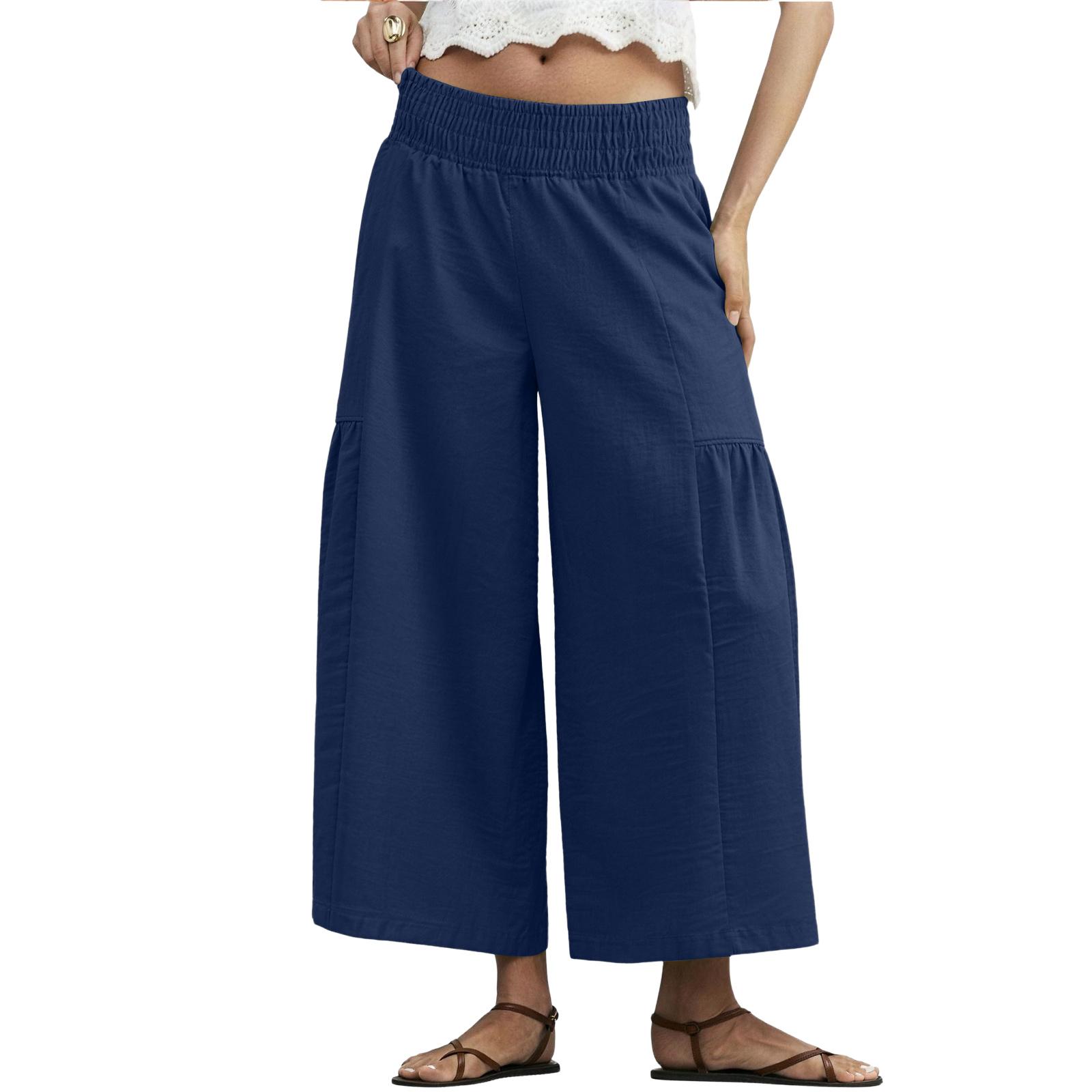 

Women s Fashionable Loose-fitting Casual Wide-leg Pants With Pockets M Темно-синій