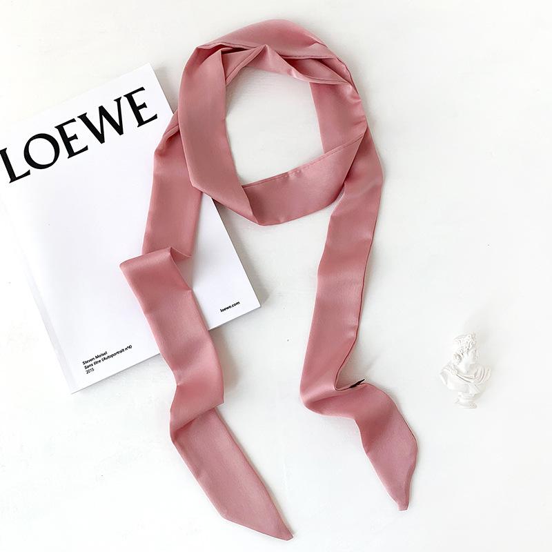 Influencer Style Silk Scarf: Hair Tie, Solid Color, Long & Narrow, Korean Style Necktie, Flowing Ribbon for Women