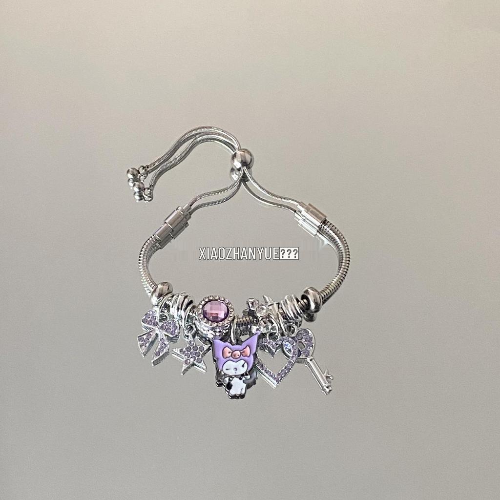 Brățară de lux pentru femei, ajustabilă, din oțel inoxidabil, cu desen animat Kuromi