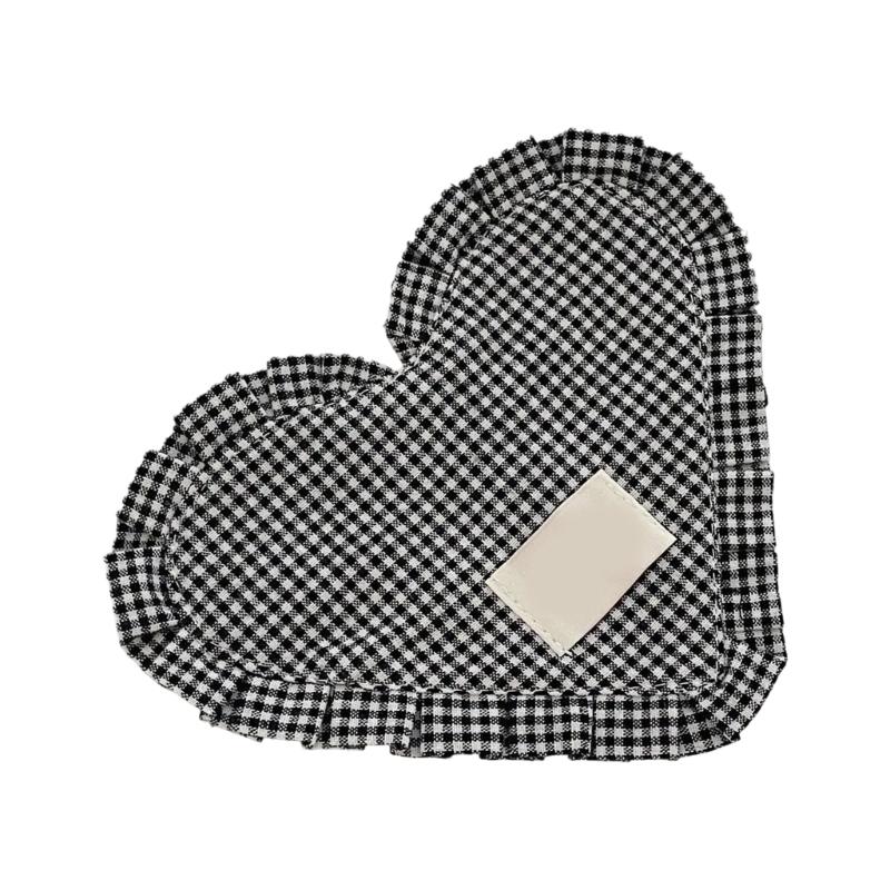 Meal Mat Heart Shape Checked Cotton Placemat Heat Insulation Pad For Family Living Room Meals Mat
