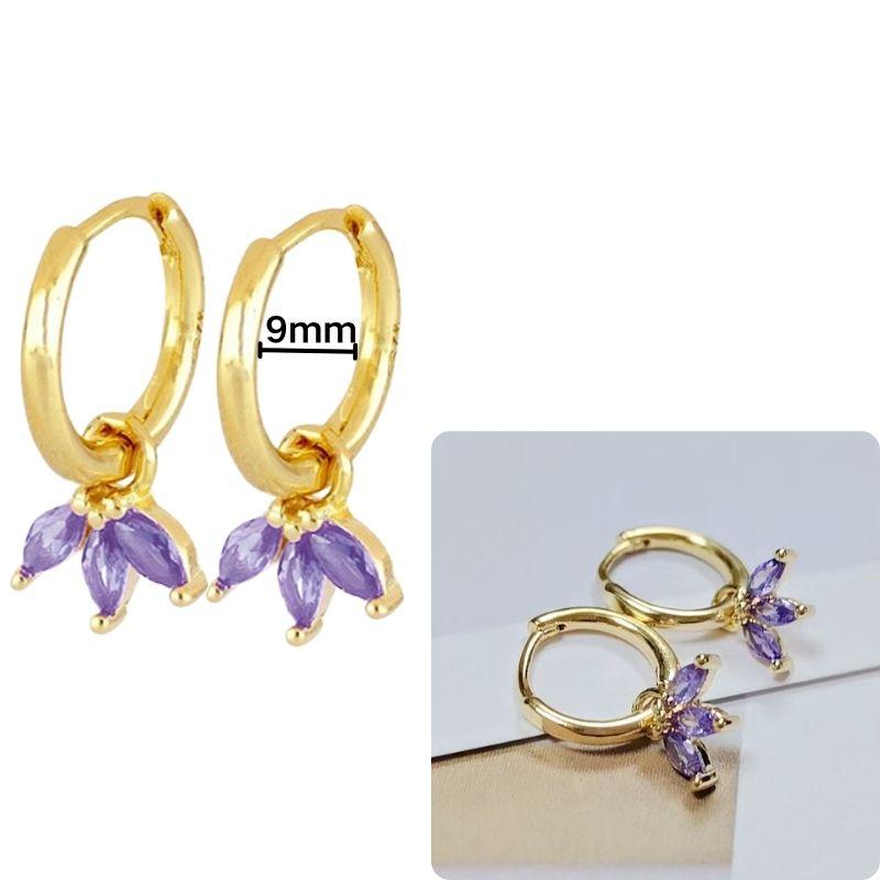 Damen 925 Silber Ohrstecker Lila Zirkon Ohrringe Creolen Lila Kristall Anhänger Ohrring Mode Hochzeits Schmuck