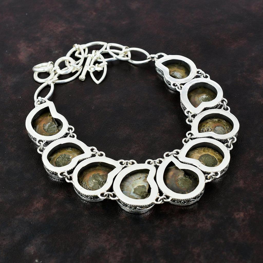 Colier cu fosile de amoniți Colier din argint 925 Bijuterii realizate manual din piatră prețioasă reală Colier cu lanț reglabil Colier vintage Cadou pentru ea