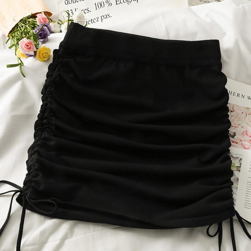 

High Waist Drawstring Straps Elastic Short Skirt Female Autumn And Winter Knit Slim Wearing Short Skirt One Size