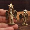 1/2Pcs Small Brass Angel Statue Vintage Metal Finish Star Holding Design For Home Desktop Shelf Decor Holiday Gifts