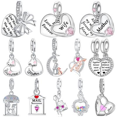 Copper Craft Pink Zircon Mom Wife Tulip Bow Charms Pendants Beads Fit Authentic Bracelets Handmade Birthday Jewellery Present