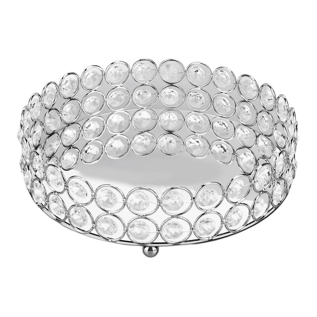 Crystal Cosmetic Makeup Tray 8in Round Display Tray Mirrored Metal Welded Structure for Food Perfume Jewelry Wine Silver