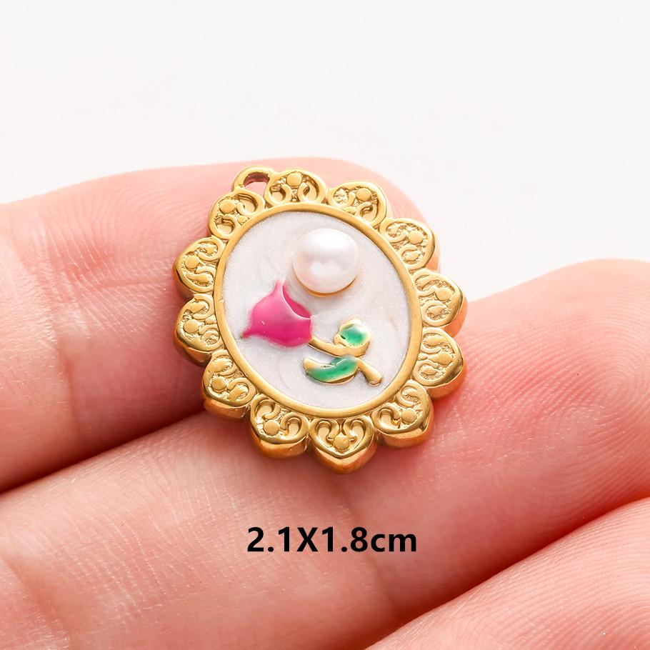 3 pezzi Ciondoli Fiore Eleganti Fatti a Mano a Goccia d'Olio Rosa Blu Acciaio Inossidabile Per Creazione Gioielli Collana Bracciale Portachiavi