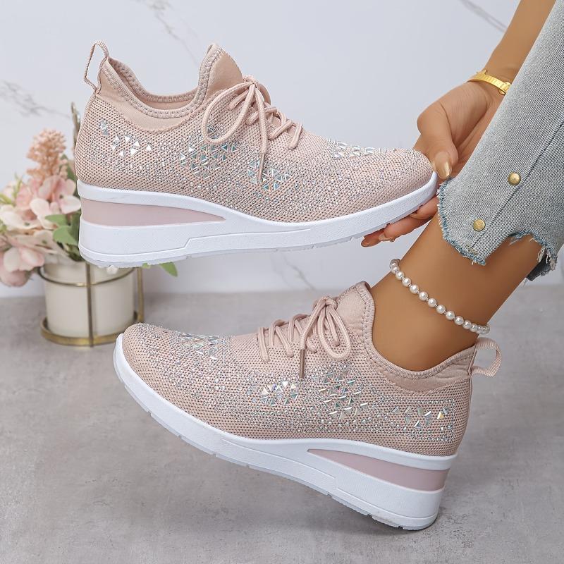 Lace Up Women'S Casual Height Increasing Sports Shoes, Low Cut Sports Fashion Style Daily Commuting Comfortable Shoes