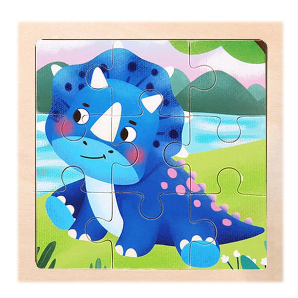 New 9 Piece Montessori Wooden Puzzle Cartoon Dinosaur Transportation Jigsaw 3d Puzzle Early Learning Educational Toys for Kids