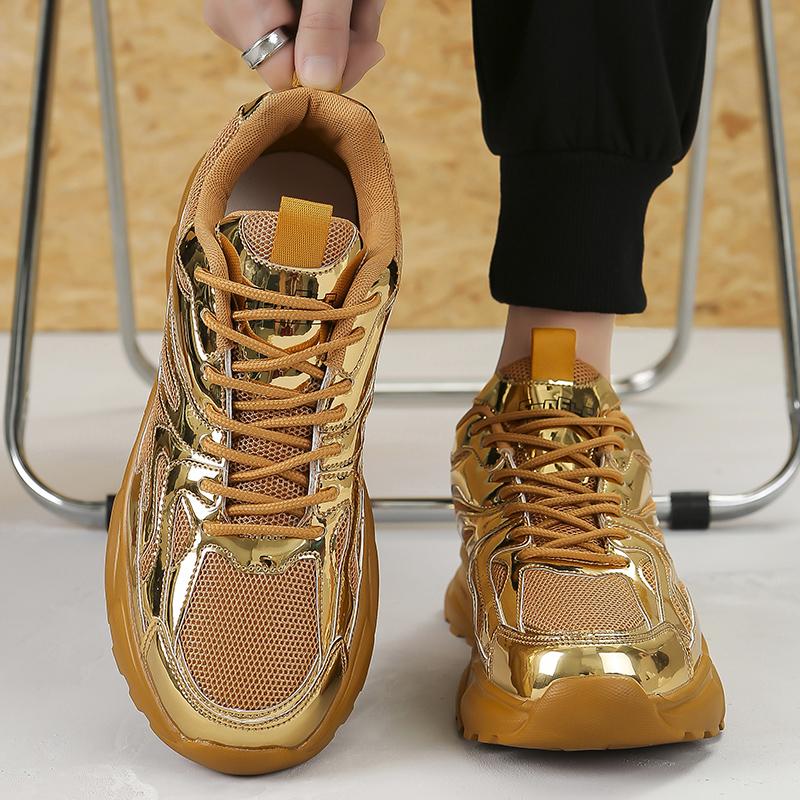 Men Gold Sports Shoes Sneakers Students Hip-hop Black Shoes High Top Basketball Shoes Plus Size