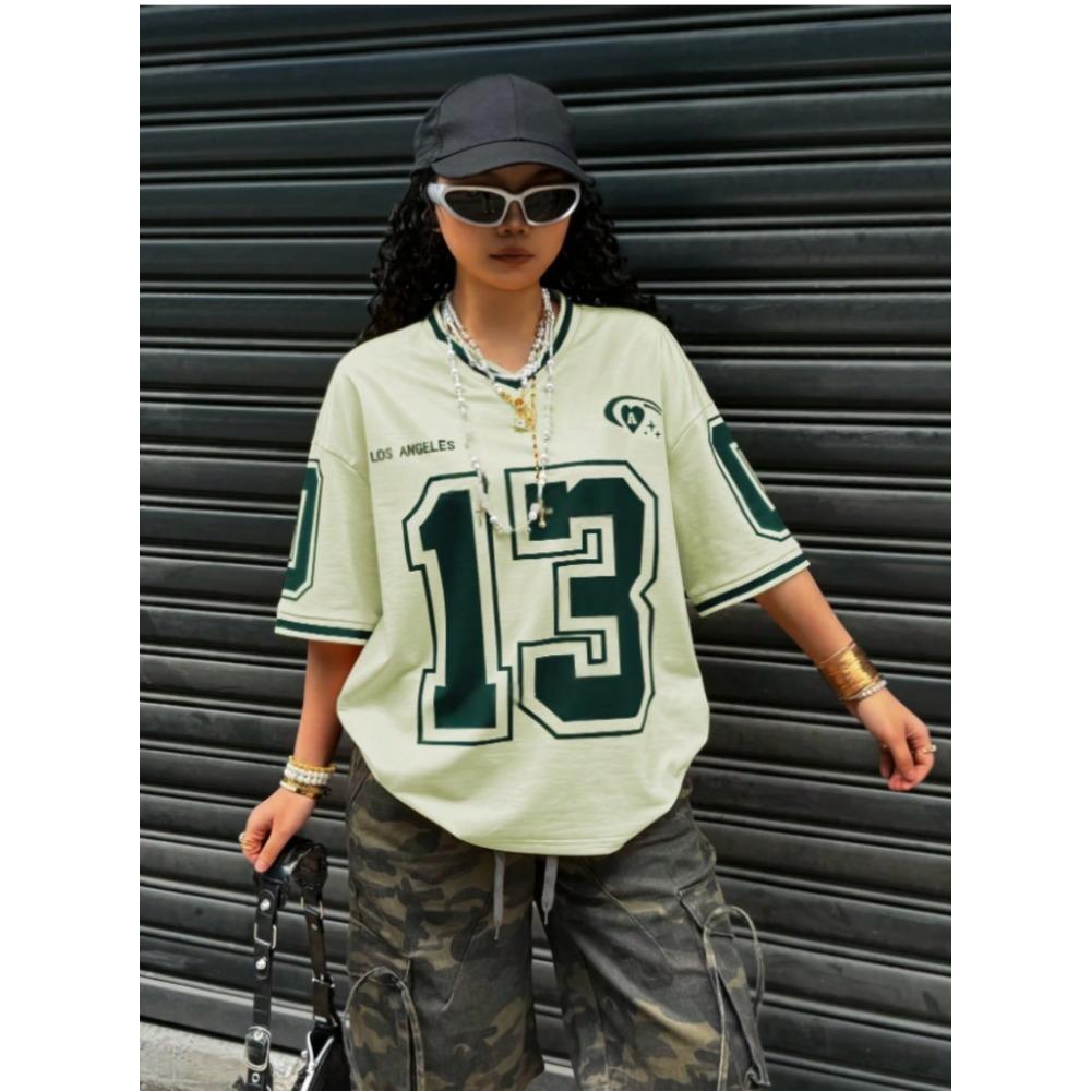 Los Angeles Number 13 Print Fashion Women V-Neck Short Sleeve T-Shirt Summer Tee Baseball Jerseys Daily Oversized Sport T-Shirt