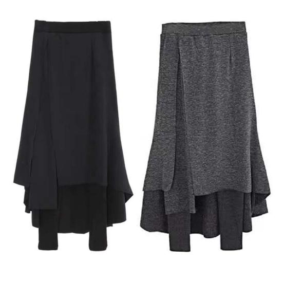 Winter Skirt Leggings Irregular Fake Two-Piece Design Velvet Lined Women Culottes High-waisted Stretchy Culottes