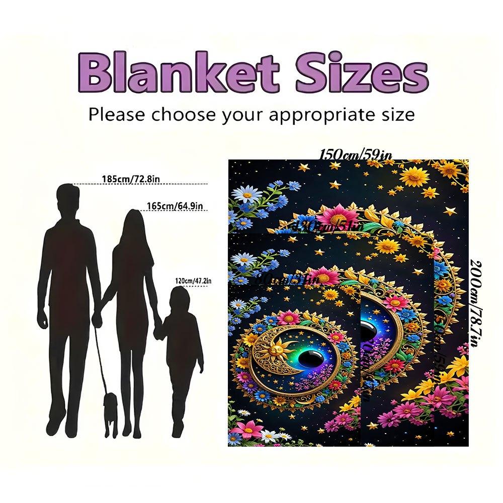 "Colorful Floral Celestial Wall Art Decor"Blanket Flannel Throw Blanket for Sofa, Bed, Travel, Camping, Office