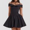 Rochie europeană și americană de vară, temperament sexy, culoare uni, cu revere, cu un umăr, croială slim-fit, linie A