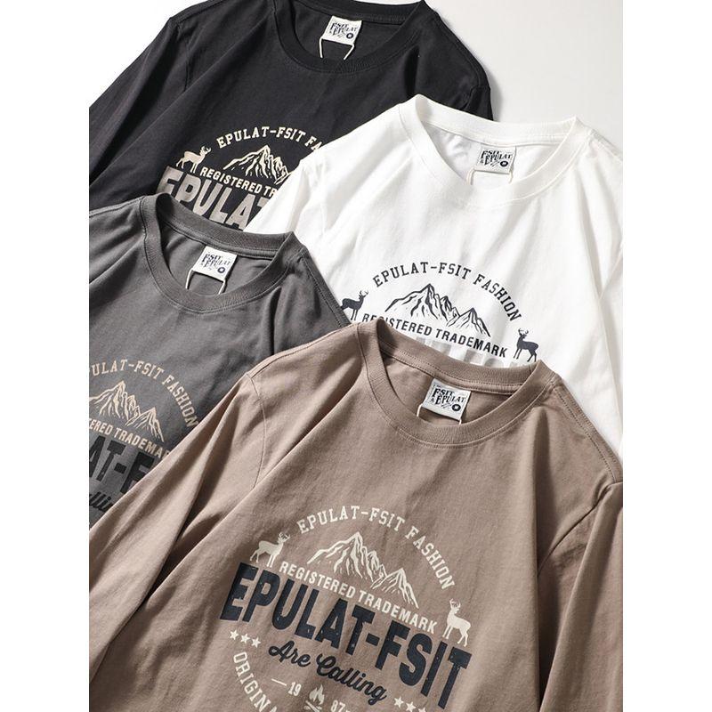 Trendy Retro Print Cotton Brushed Long Sleeve T-shirt
