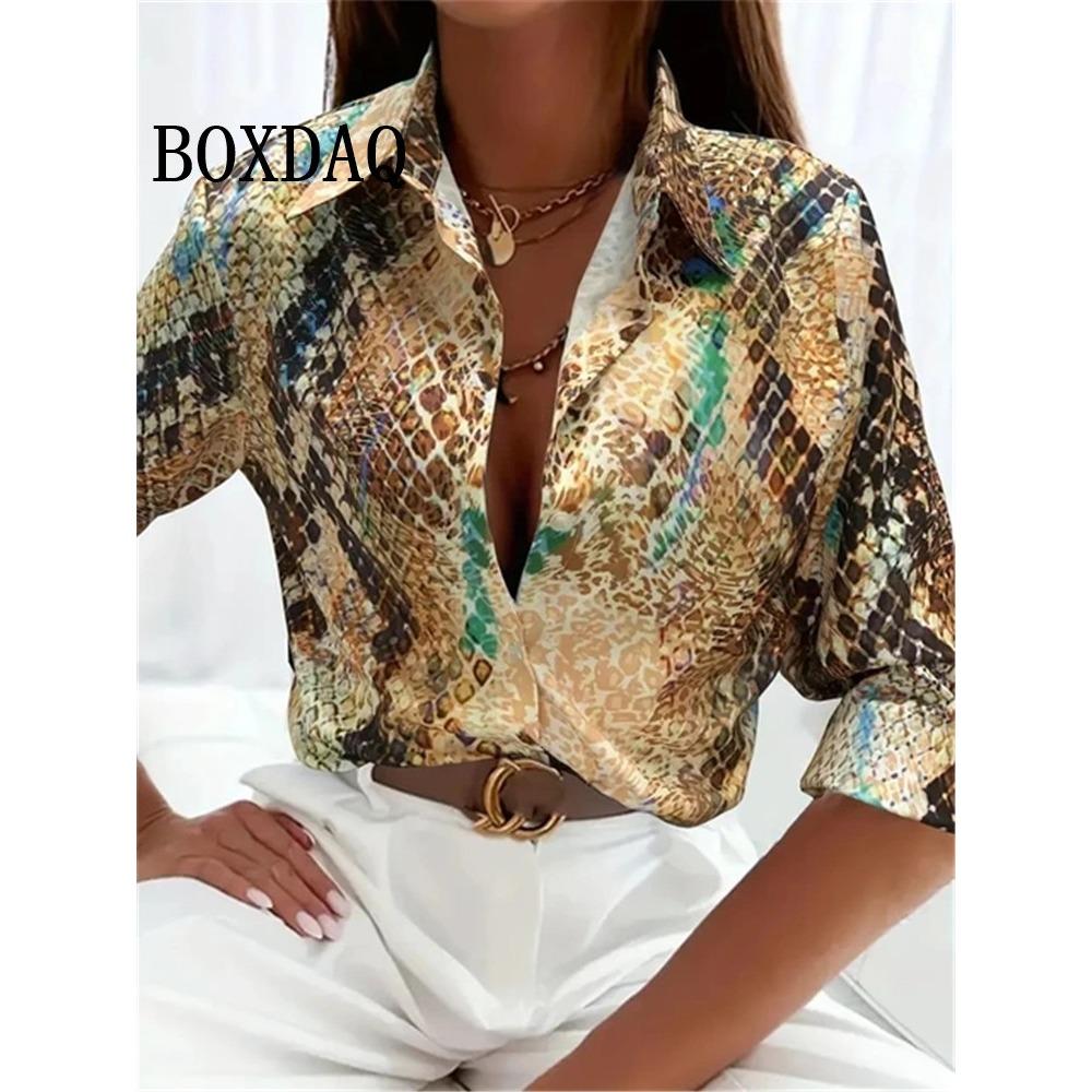 Leopard Print Pattern Lapel Button Women's Shirt 3D Printed Casual Fashion Long Sleeve Button Shirts New Spring Clothes Top
