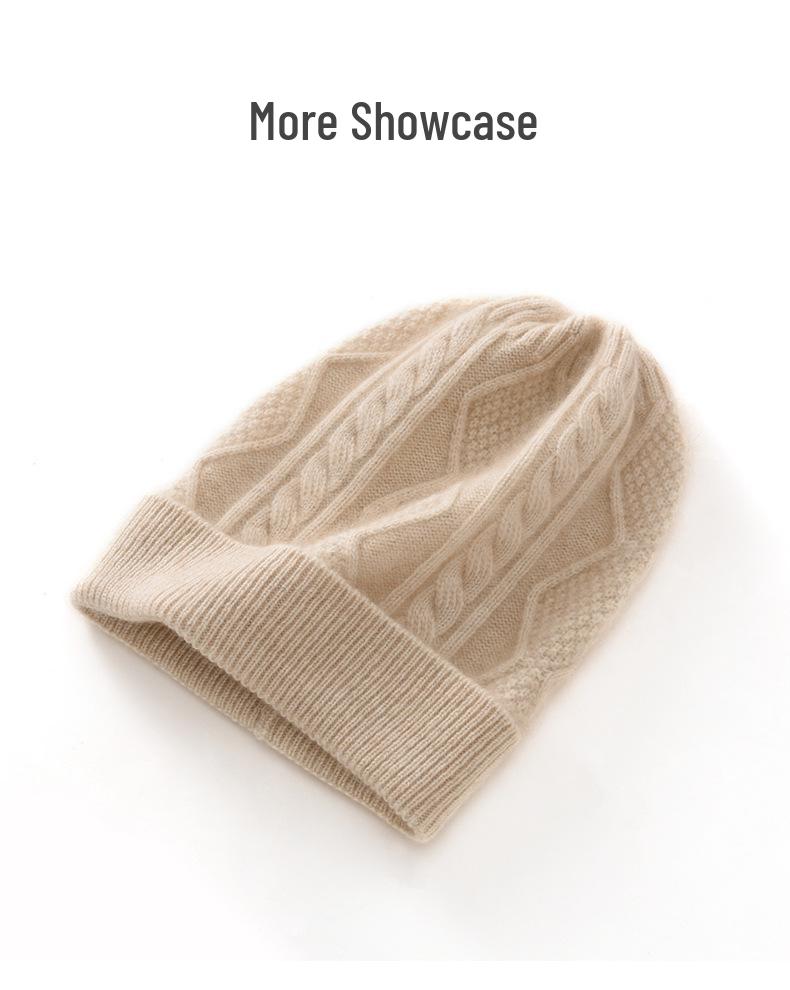 Kids' Medium/Large College Style Cashmere Wool Hat - Diamond Pattern, Solid Color, Autumn/Winter Warm Heavy Knit