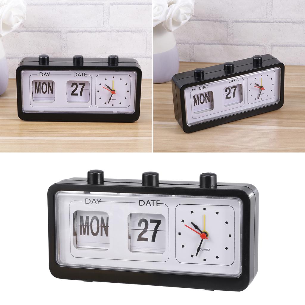 Simple Clock with Manual Date Week Adjustment Time Display Clock for Living Room Desk Use White